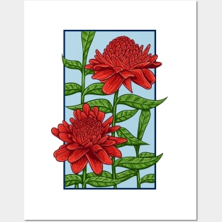 Vintage doodle illustration of Red Flowers Posters and Art